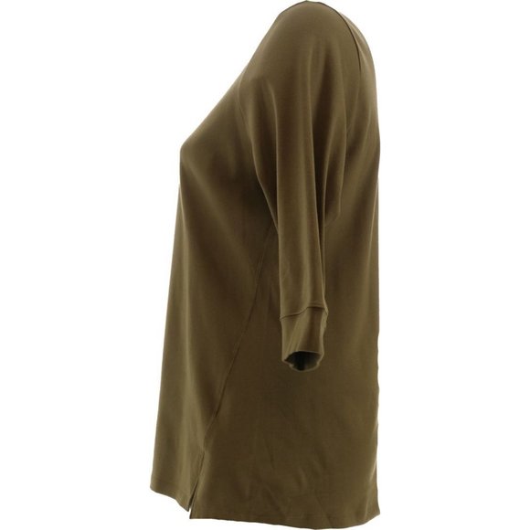 NWT DENIM & CO. ESSENTIALS 3/4 SLEEVE TUNIC SAFARI OLIVE GREEN XXS - Picture 3 of 11